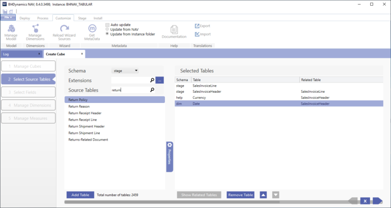 2 BI4Dynamics BC Tab - Select Source tables