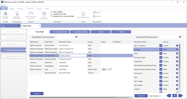 4 BI4Dynamics BC Tab - Manage Dimensions